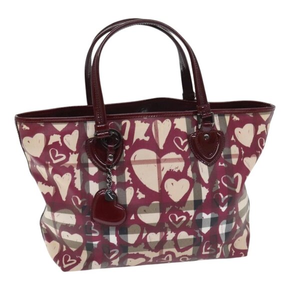 BURBERRY Nova Check Tote Bag PVC Beige Silver Auth 91267 - Picture 1 of 15